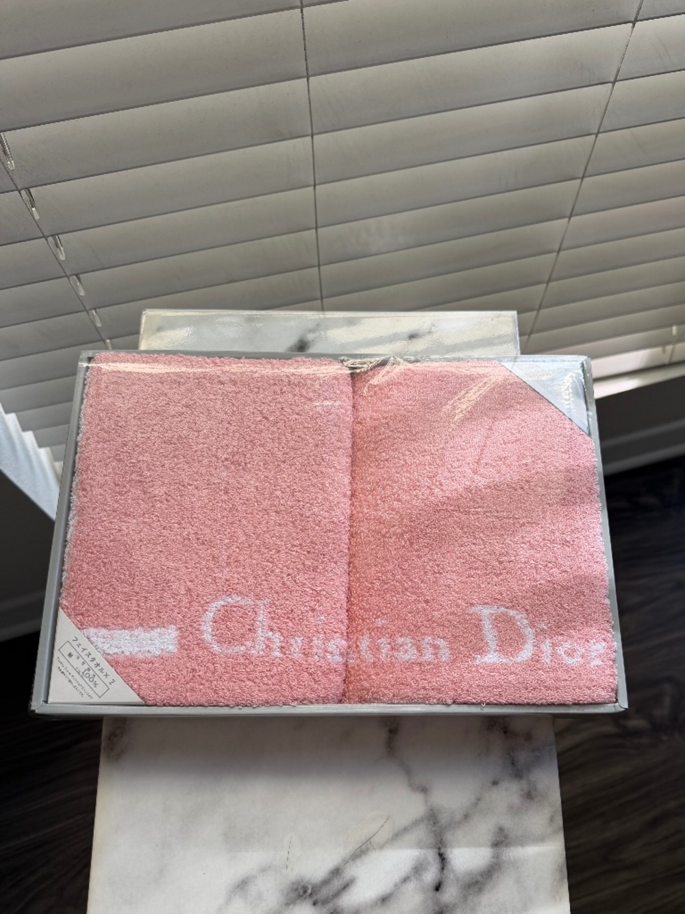 Authentic Christian Dior Pink Face Towels Set 2 Vintage New w/ Box